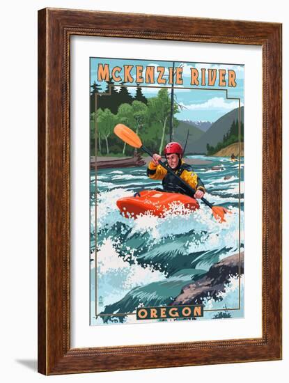 McKenzie River, Oregon - Kayak Scene-Lantern Press-Framed Art Print