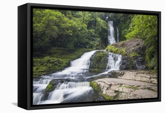 McLean Falls on the Tautuku River, Chaslands, near Papatowai, Catlins Conservation Area, Clutha dis-Ruth Tomlinson-Framed Premier Image Canvas