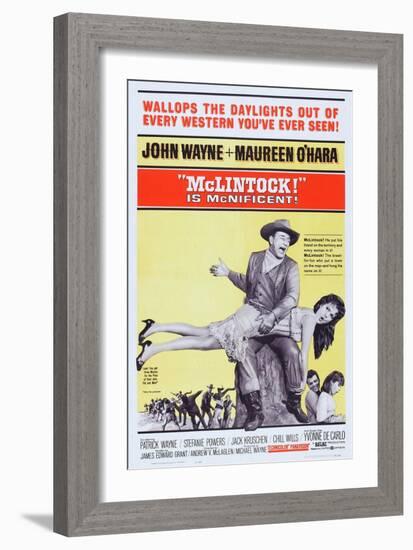 Mclintock!, John Wayne, Maureen O'Hara, Patrick Wayne, Stefanie Powers, 1963-null-Framed Premium Giclee Print