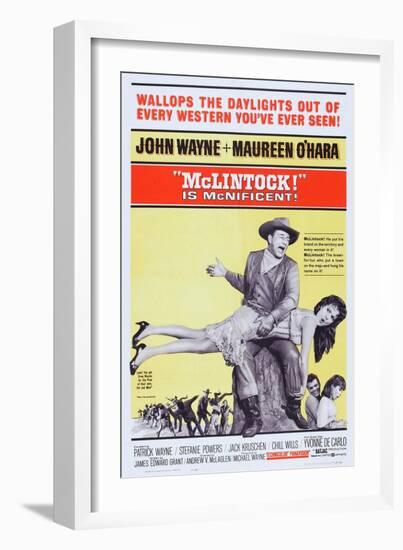Mclintock!, John Wayne, Maureen O'Hara, Patrick Wayne, Stefanie Powers, 1963-null-Framed Premium Giclee Print