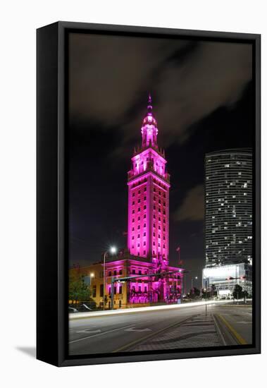 Mdc Freedom Tower at Night, Illumination in Pink, Biscayne Boulevard, Miami Downtown, Miami-Axel Schmies-Framed Premier Image Canvas