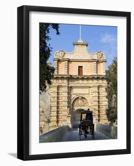 Mdina Gate with Horse Drawn Carriage, Mdina, Malta, Mediterranean, Europe-Stuart Black-Framed Photographic Print