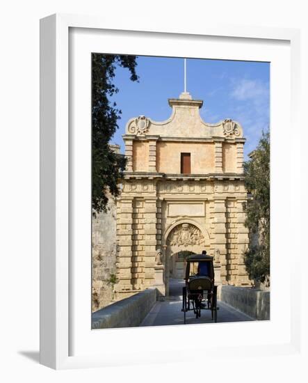 Mdina Gate with Horse Drawn Carriage, Mdina, Malta, Mediterranean, Europe-Stuart Black-Framed Photographic Print