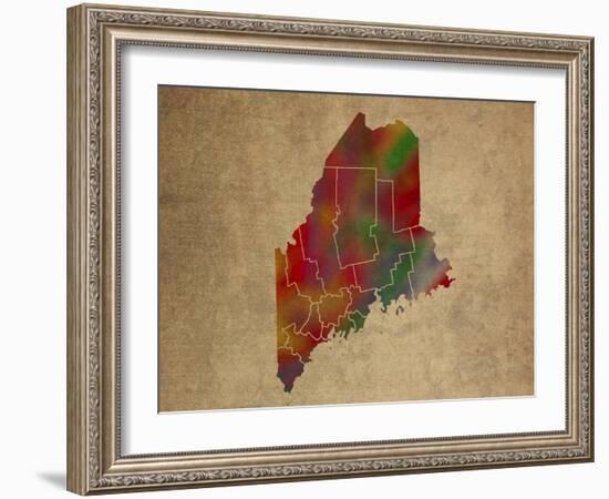 ME Colorful Counties-Red Atlas Designs-Framed Giclee Print