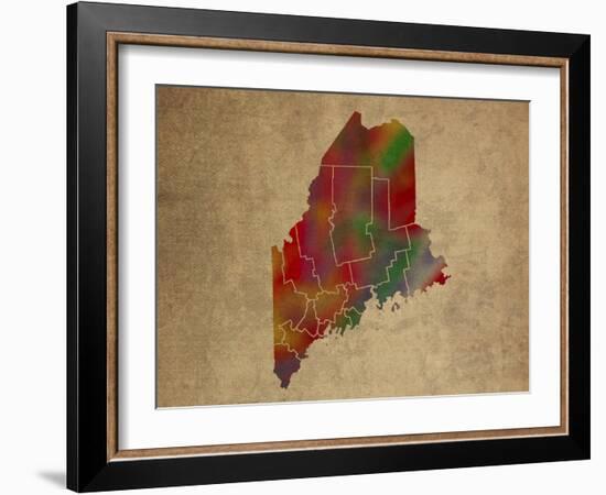 ME Colorful Counties-Red Atlas Designs-Framed Giclee Print
