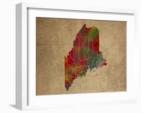 ME Colorful Counties-Red Atlas Designs-Framed Giclee Print