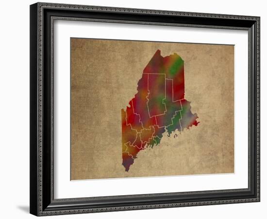 ME Colorful Counties-Red Atlas Designs-Framed Giclee Print