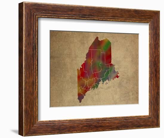 ME Colorful Counties-Red Atlas Designs-Framed Giclee Print