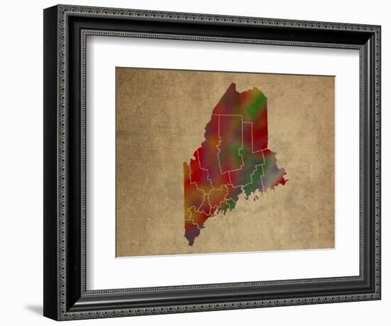 ME Colorful Counties-Red Atlas Designs-Framed Giclee Print
