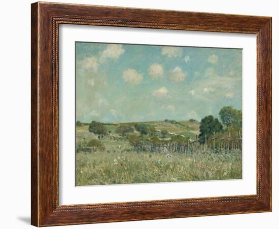 Meadow, by Alfred Sisley, 1875, French impressionist painting,-Alfred Sisley-Framed Art Print