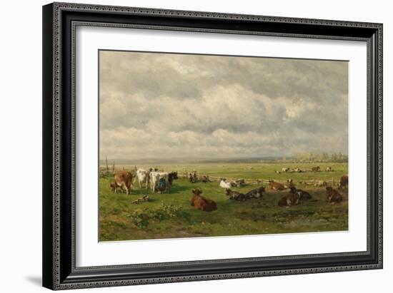 Meadow Landscape with Cattle, Willem Roelofs-Willem Roelofs-Framed Art Print