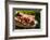 meadow, wooden box, autumnal decoration, rose hips, mushrooms, moss, detail,-mauritius images-Framed Photographic Print