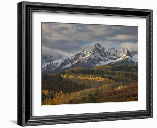 Mears Peak with Snow and Yellow Aspens in the Fall-James Hager-Framed Photographic Print