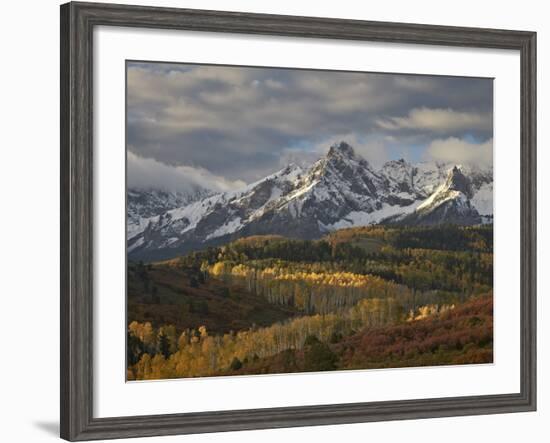 Mears Peak with Snow and Yellow Aspens in the Fall-James Hager-Framed Photographic Print