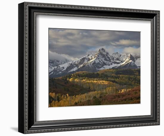 Mears Peak with Snow and Yellow Aspens in the Fall-James Hager-Framed Photographic Print