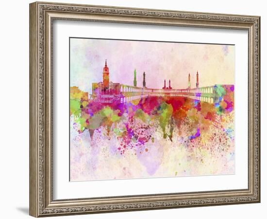 Mecca Skyline in Watercolor Background-paulrommer-Framed Art Print