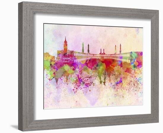 Mecca Skyline in Watercolor Background-paulrommer-Framed Art Print