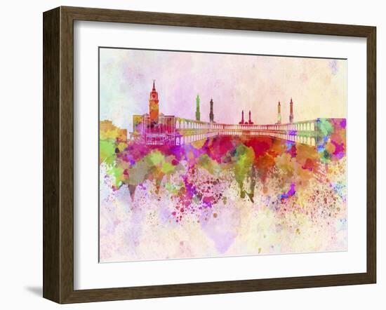 Mecca Skyline in Watercolor Background-paulrommer-Framed Art Print