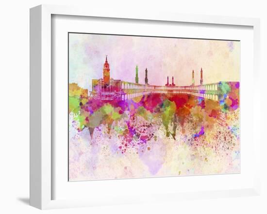 Mecca Skyline in Watercolor Background-paulrommer-Framed Art Print