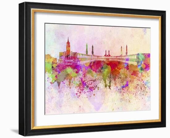 Mecca Skyline in Watercolor Background-paulrommer-Framed Art Print