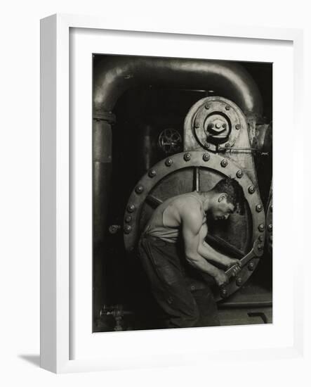 Mechanic and steam pipe, 1921 (silver gelatin print)-Lewis Wickes Hine-Framed Giclee Print