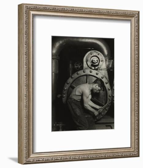 Mechanic and steam pipe, 1921 (silver gelatin print)-Lewis Wickes Hine-Framed Giclee Print