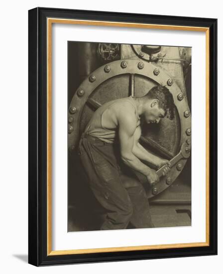 Mechanic and Steam Pump, 1921-Lewis Wickes Hine-Framed Photographic Print