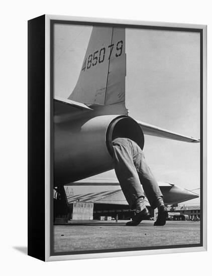 Mechanic Climbing Into Tailpipe to Check Clearance Between Turbine Wheel Bucket Tips and rug-Charles E^ Steinheimer-Framed Premier Image Canvas