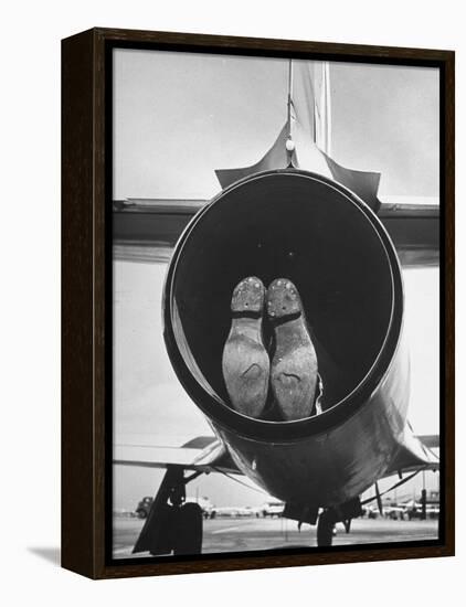 Mechanic Climbing Into Tailpipe to Check Clearance Between Turbine Wheel Bucket Tips and rug-Charles E^ Steinheimer-Framed Premier Image Canvas