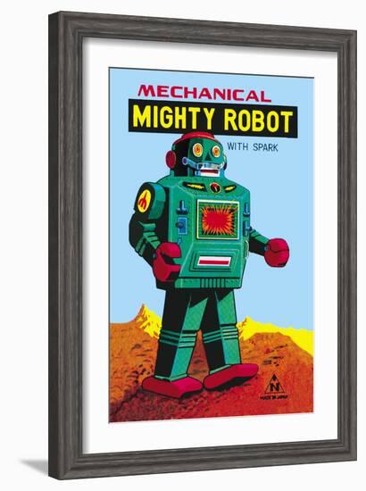 Mechanical Green Mighty Robot with Spark-null-Framed Art Print