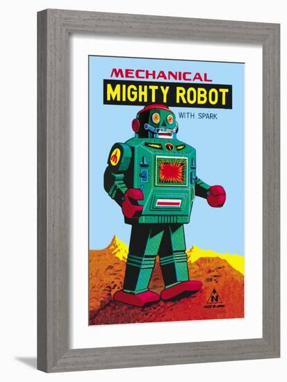 Mechanical Green Mighty Robot with Spark-null-Framed Art Print