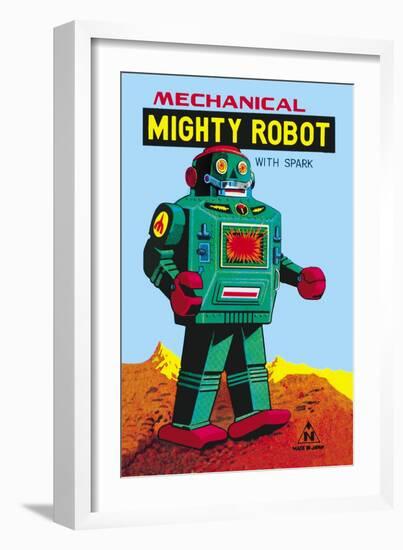 Mechanical Green Mighty Robot with Spark-null-Framed Art Print