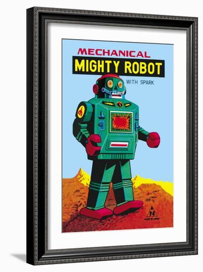 Mechanical Green Mighty Robot with Spark-null-Framed Art Print