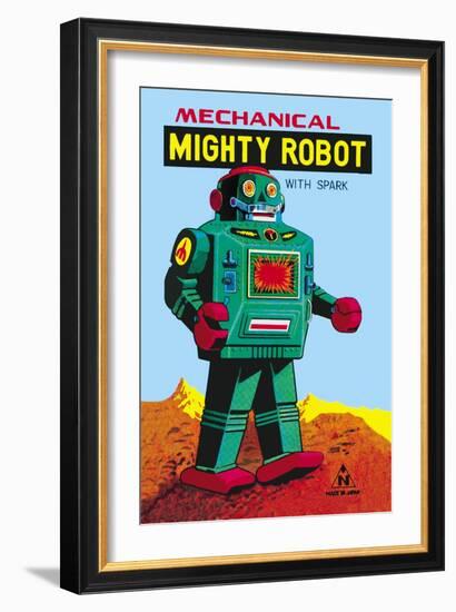 Mechanical Green Mighty Robot with Spark-null-Framed Art Print