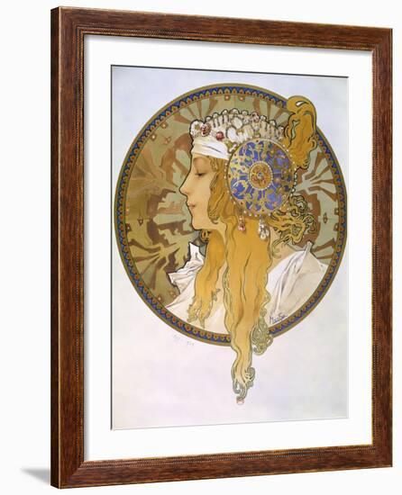 Medaillon with Portrait of a Blond Woman, 1897-Alphonse Mucha-Framed Giclee Print