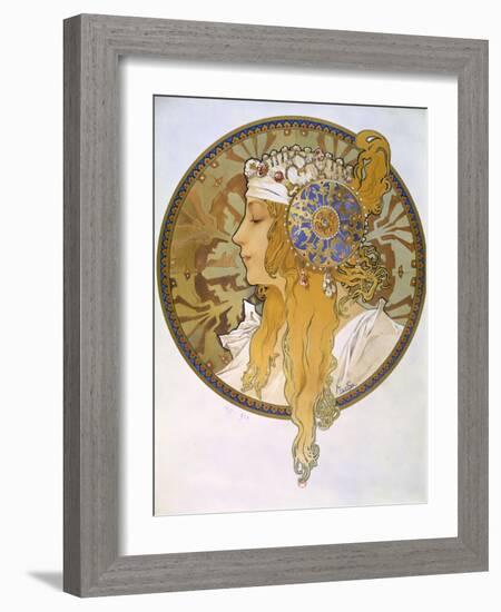 Medaillon with Portrait of a Blond Woman, 1897-Alphonse Mucha-Framed Giclee Print