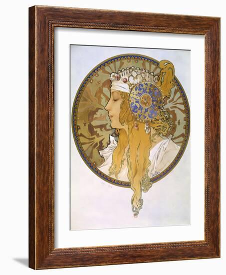 Medaillon with Portrait of a Blond Woman, 1897-Alphonse Mucha-Framed Giclee Print