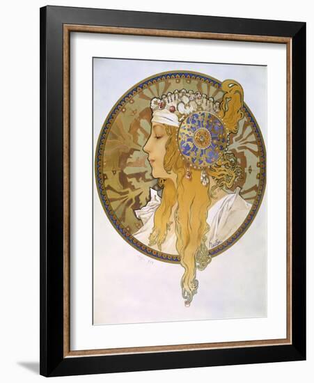 Medaillon with Portrait of a Blond Woman, 1897-Alphonse Mucha-Framed Giclee Print