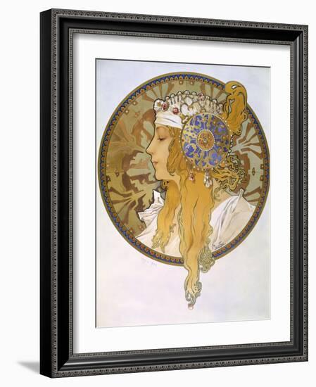 Medaillon with Portrait of a Blond Woman, 1897-Alphonse Mucha-Framed Giclee Print