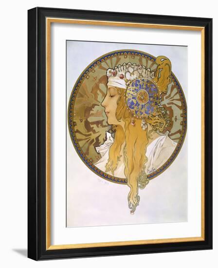 Medaillon with Portrait of a Blond Woman, 1897-Alphonse Mucha-Framed Giclee Print