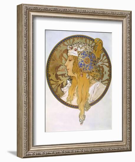 Medaillon with Portrait of a Blond Woman, 1897-Alphonse Mucha-Framed Giclee Print