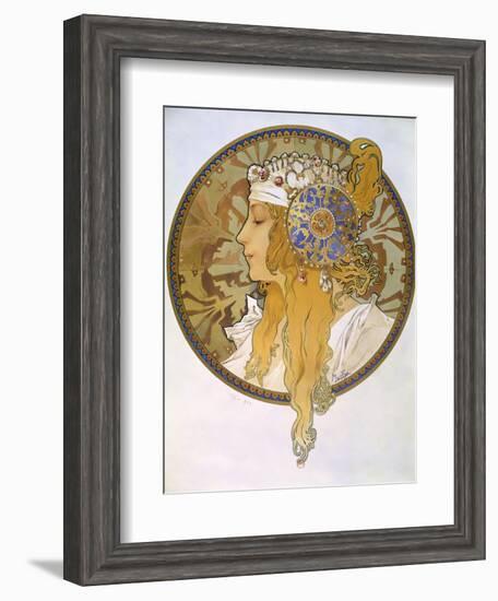 Medaillon with Portrait of a Blond Woman, 1897-Alphonse Mucha-Framed Giclee Print