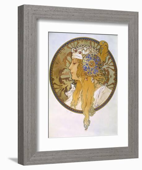 Medaillon with Portrait of a Blond Woman, 1897-Alphonse Mucha-Framed Giclee Print