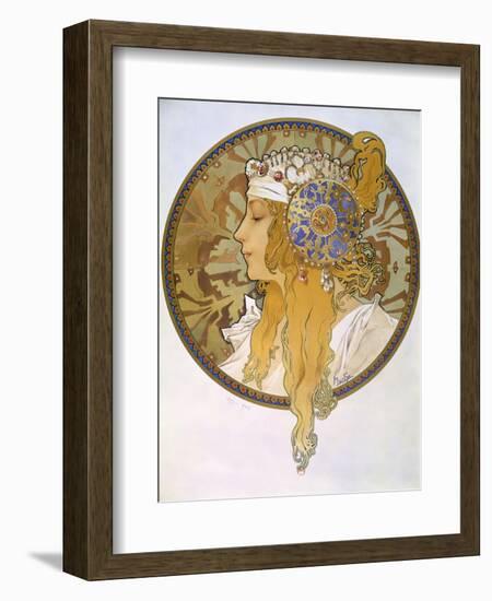 Medaillon with Portrait of a Blond Woman, 1897-Alphonse Mucha-Framed Giclee Print