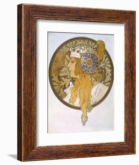 Medaillon with Portrait of a Blond Woman, 1897-Alphonse Mucha-Framed Giclee Print