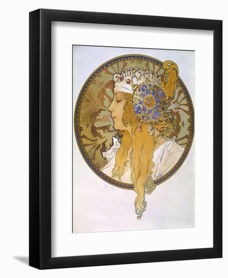 Medaillon with Portrait of a Blond Woman, 1897-Alphonse Mucha-Framed Giclee Print