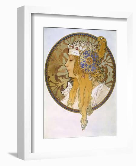 Medaillon with Portrait of a Blond Woman, 1897-Alphonse Mucha-Framed Giclee Print