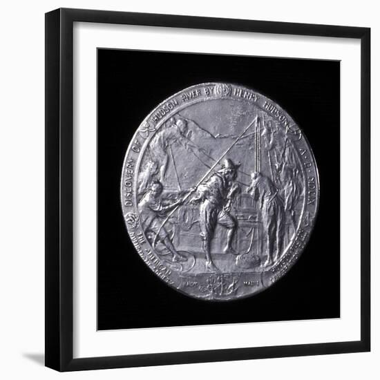 Medal Showing Henry Hudson Ascending the Hudson River to Albany in 1609-null-Framed Photographic Print