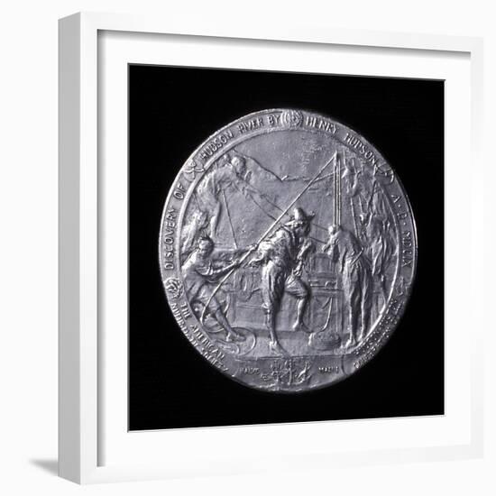 Medal Showing Henry Hudson Ascending the Hudson River to Albany in 1609-null-Framed Photographic Print