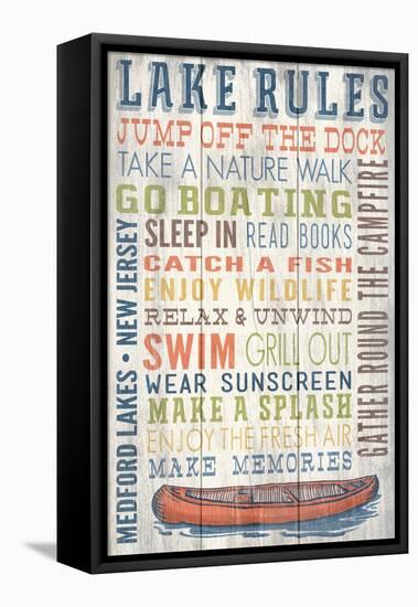 Medford Lakes, New Jersey - Lake Rules - Rustic Typography - Lantern Press Artwork-Lantern Press-Framed Stretched Canvas
